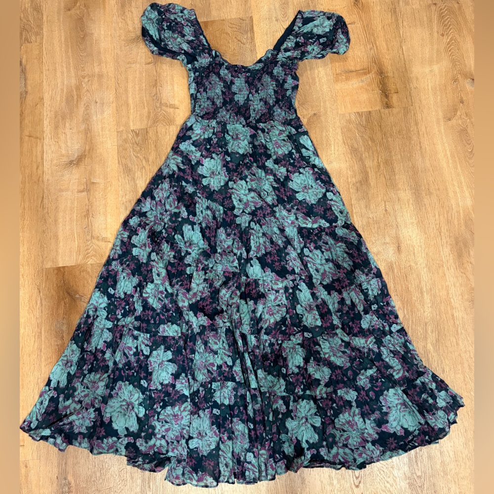 Free People Navy Floral Maxi Dress with Teal & Purple Accents - Picture 8 of 8